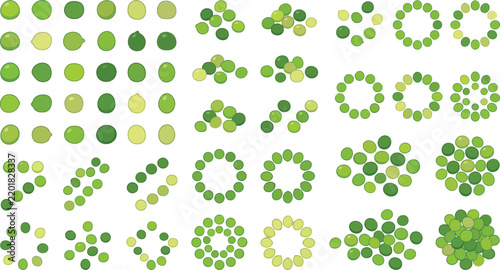 Green Peas arranged in patterns with varied lighting and depth for health and nutrition concepts vector illustration