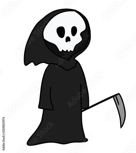 Fotografía Cute grim reaper cartoon character with scythe vector illustration isolated on t