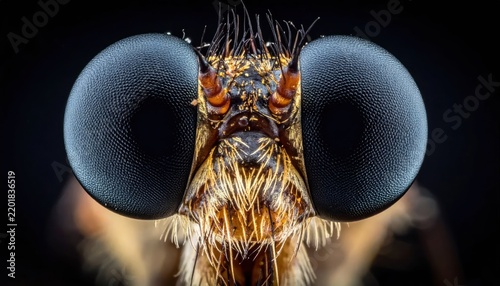 Macro close up of a fly's detailed compound eyes.