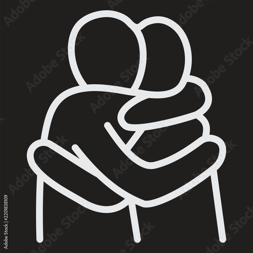 Two hugging stick figure people sitting on chair