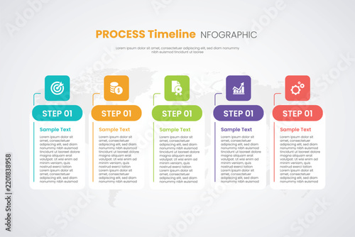 5 steps process timeline infographic template for presentation with vertical cards and flat style business workflow vector