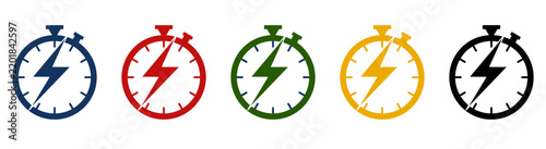 Electric energy stopwatch icon set in different colors.