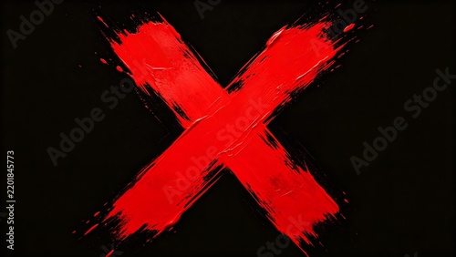 Bold Red Painted X Symbol on Black Background - Rejection Error
