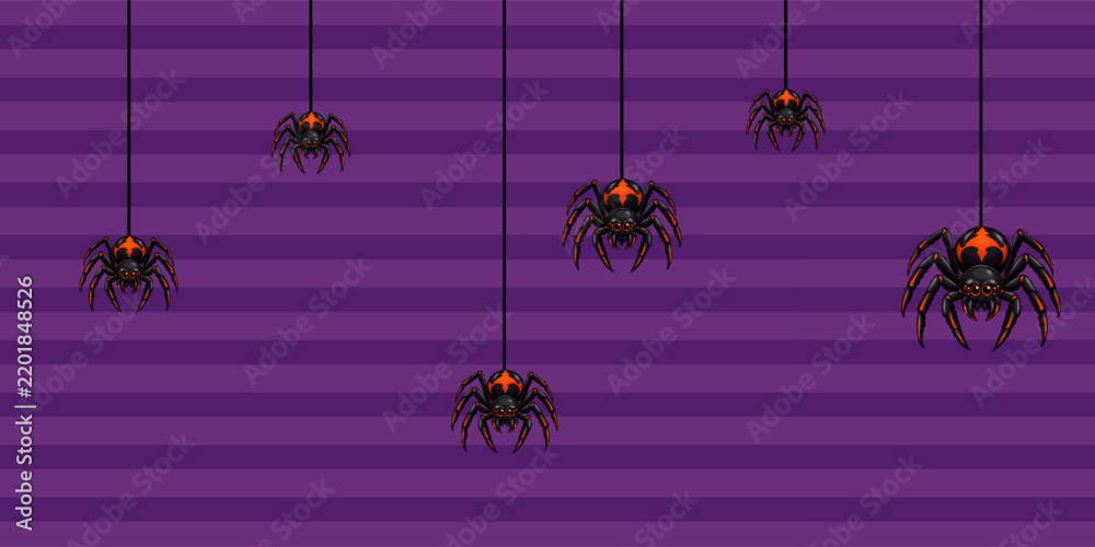 Fototapeta premium Purple Halloween background with decorative lines and spider elements, creating a spooky modern atmosphere for posters, invitations, banners, social media graphics, and seasonal designs.