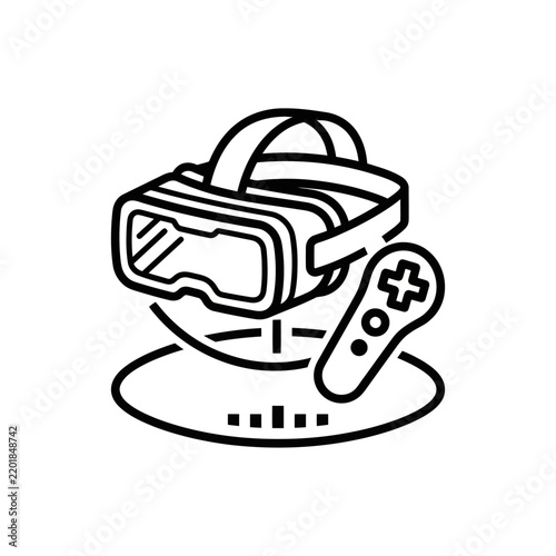Virtual Reality headset and controller icon, futuristic technology, gaming, metaverse