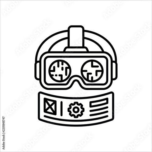 Virtual Reality headset icon with digital interface, futuristic technology