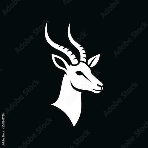 White Antelope Silhouette Logo Design on Black Background, Minimalist Animal Icon