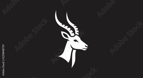 White Antelope Silhouette on Black Background, Minimalist Wildlife Icon