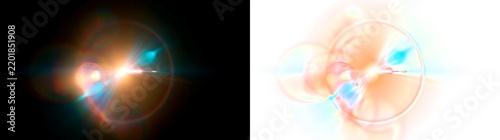 Neon holographic flare abstract 3D orb with rainbow glow and lens flare light effects, transparent background.
