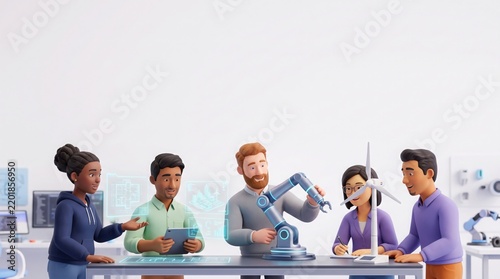 Engineers collaborate on future technology with robotic arm