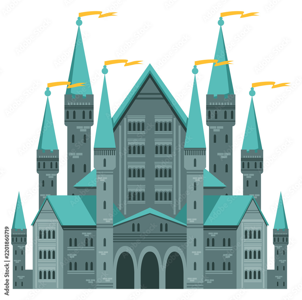 Obraz premium Old stone castle. Medieval palace cartoon icon