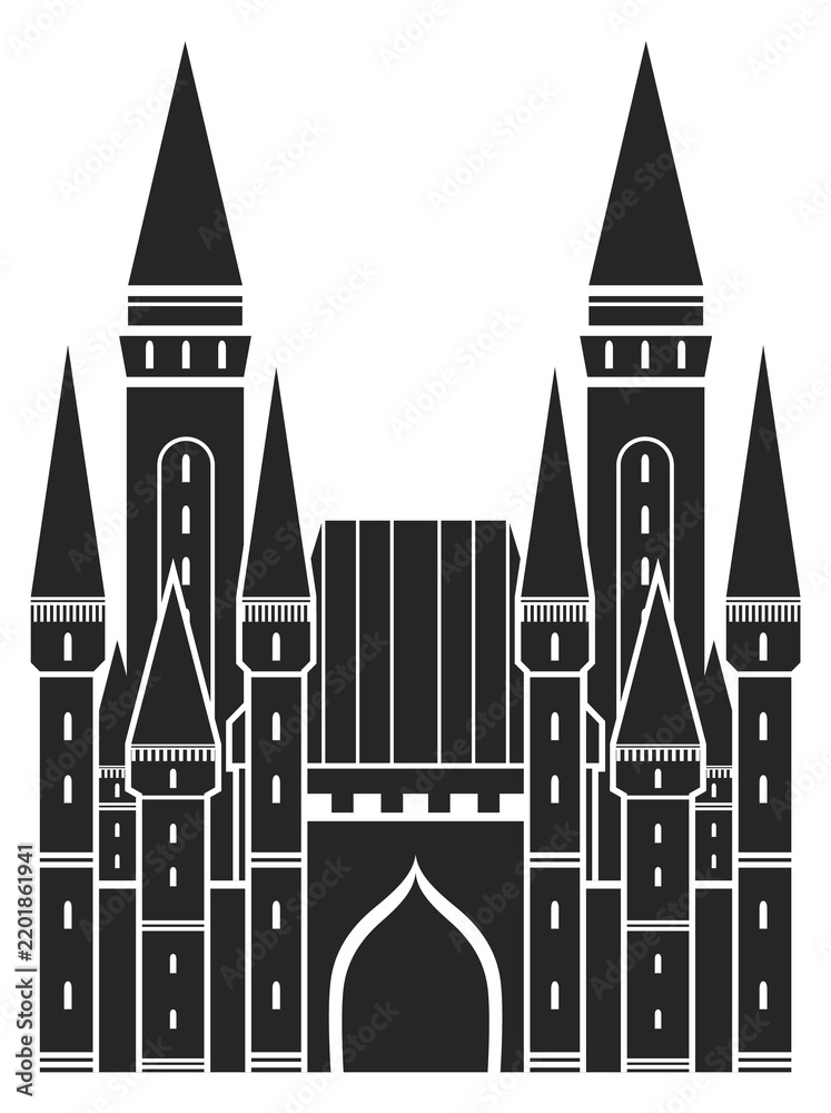 Obraz premium Kingdom fortress. Old gothic citadel city silhouette