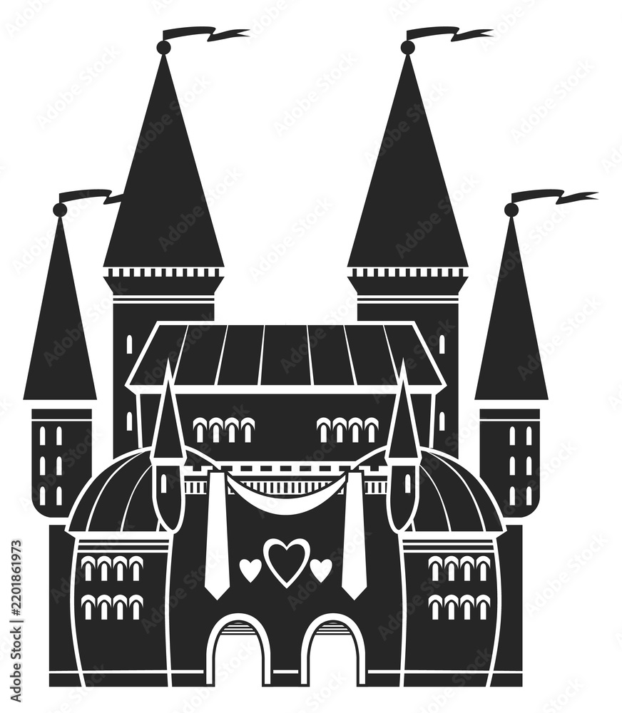 Obraz premium Princess castle black silhouette. Magic fairytale building