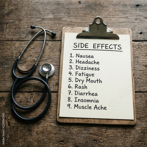Medical Information Displayed On Clipboard Listing Common Side Effects