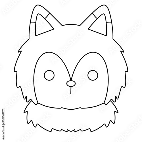 Simple line drawing of a fluffy fox head