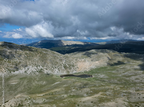 High angle view of Lago della Duchessa mountain lake in Lazio, Italy