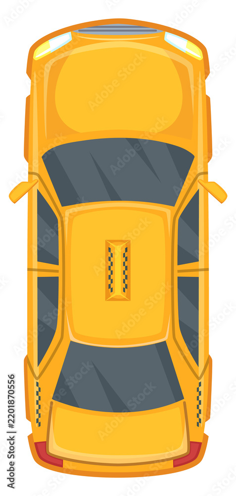Fototapeta premium Taxi car top view. Yellow cartoon auto