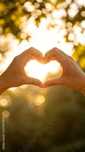 Hands Forming Heart with Sunlight Background - Love and Positivity