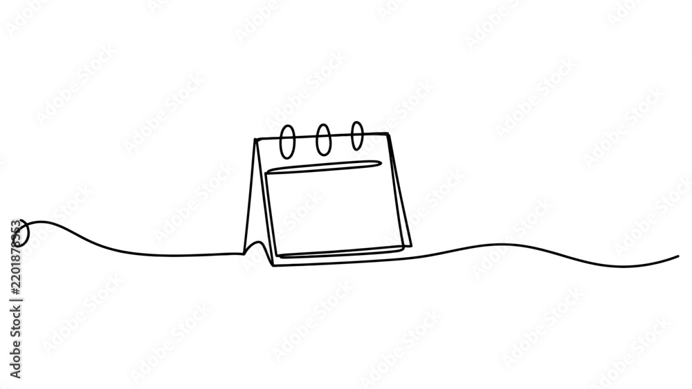 Obraz premium Continuous single line drawing of a simple desk calendar for office and time planning