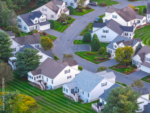Aerial view of suburban housing community