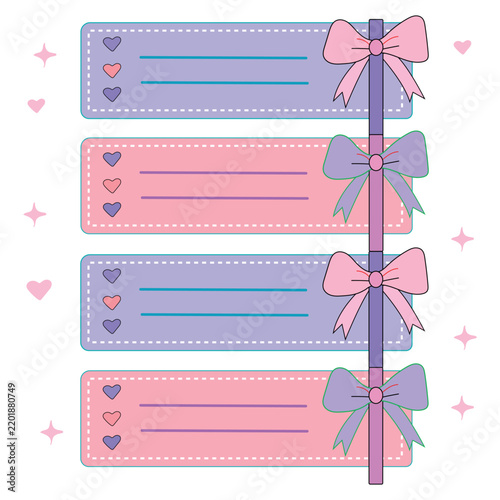 Cute pastel bow planner note label banner vector