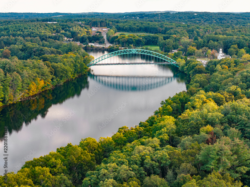 Obraz premium landscape of Merrimack river and bridge in Tyngsborough MA