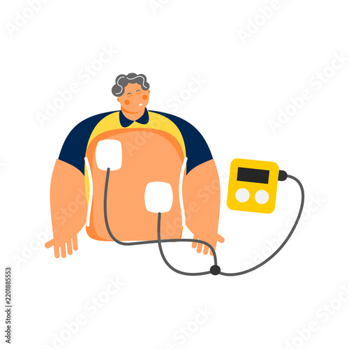 Unconscious Patient with AED Defibrillator Pads Attached Flat Vector Illustration