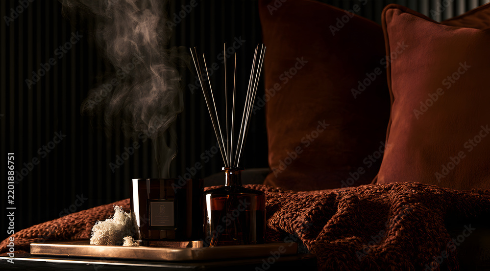Obraz premium In a dim corner, a premium home fragrance diffuses an inviting aroma