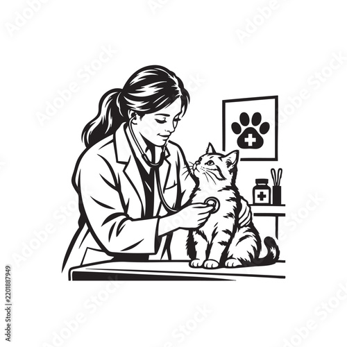 A veterinarian treats a sick cat.