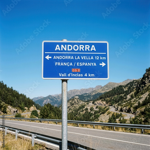 Andorra Directional Road Sign In Mountainous Landscape