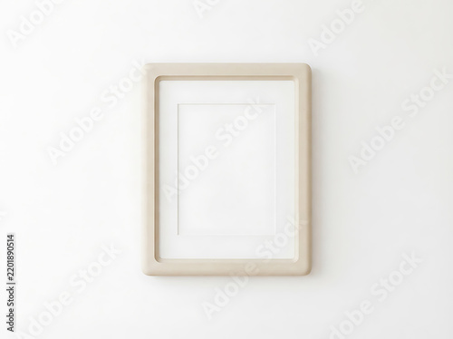 Minimalist beige matte picture frame with white mat board isolated on white background