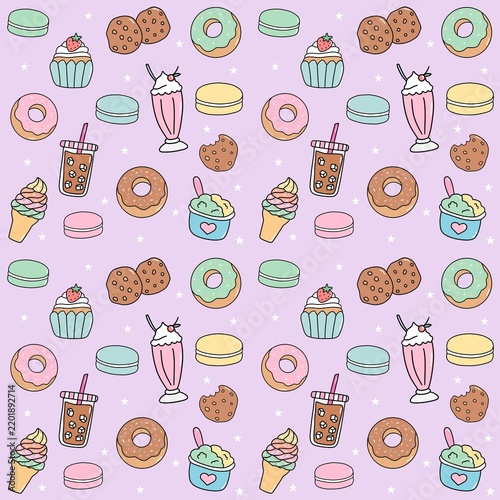 seamless pattern with sweets and coffee