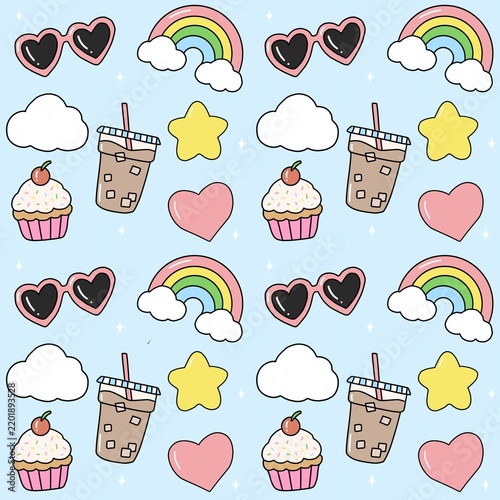 seamless pattern with colorful summer icons