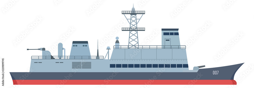 Fototapeta premium Navy army ship color icon. Ocean battleship