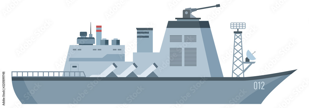 Obraz premium Armed ship icon. Color battleship. Nautical transport