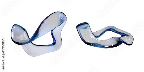 Abstract dark blue 3D glass shapes set isolated on transparent background. Fluid curved glass objects for tech banners, web design, branding, and futuristic composition overlays.
