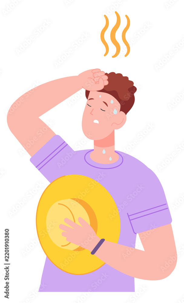 Obraz premium Overheated man in hot day. Person exhausted from heat