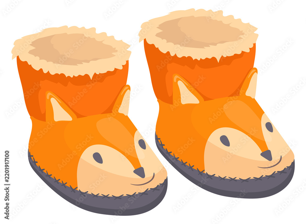 Fototapeta premium Warm fox face cute slippers cartoon icon