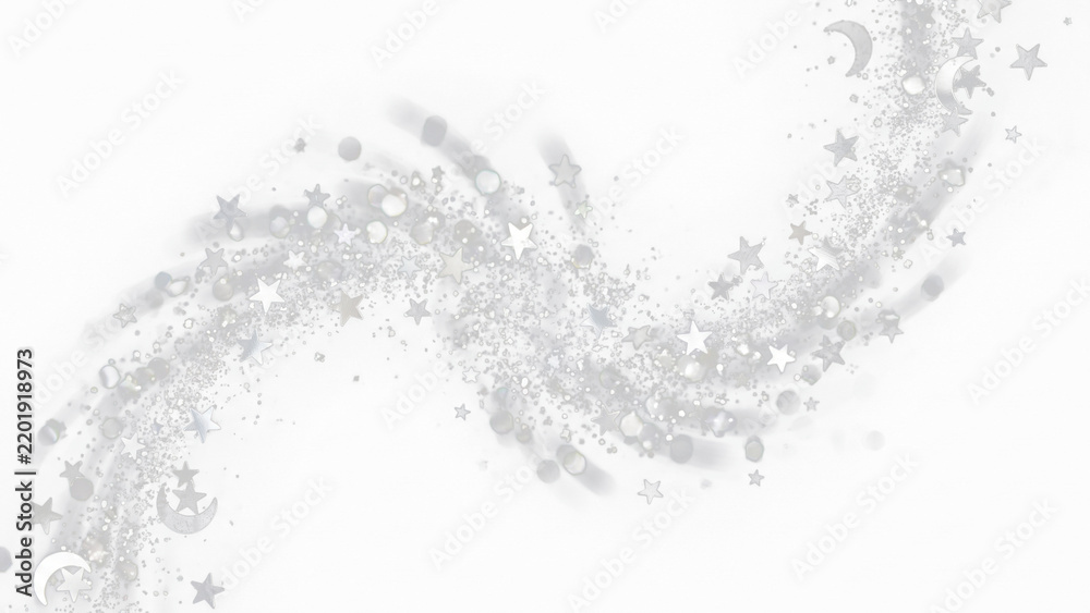 Obraz premium Swirling wave of silver glitter stars crescent moons isolated on transparent background