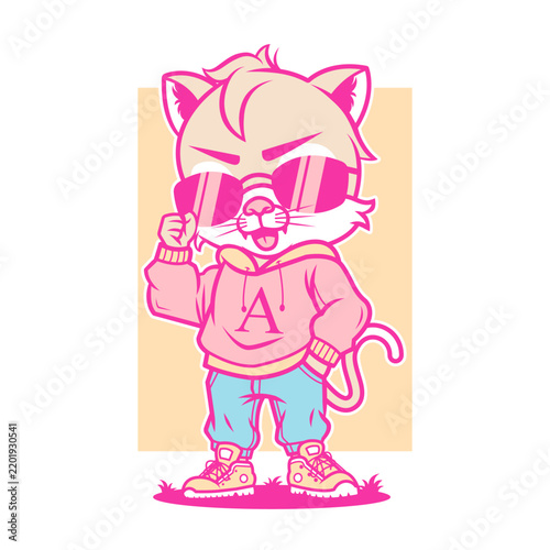 Cool Cat Character Vector Illustration with Sunglasses Hoodie and Streetwear Style
