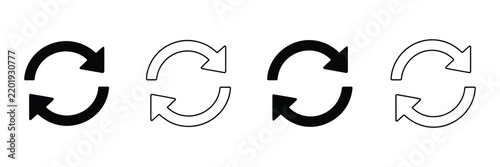 Refresh icon set featuring reload and update symbols for web interfaces, mobile applications, synchronization, page renewal, data updates, and digital navigation