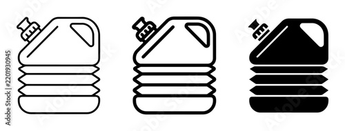 Collapsible Jerry Can Icons, Flexible Water Container Vector Graphics, Portable Fuel Can Set, Camping and Outdoor Gear Symbols
