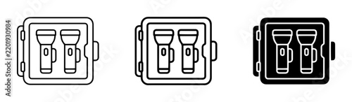 Two Flashlights in Carrying Case, Portable Lighting Set, Emergency Kit Icons, Outdoor Gear Vector Graphics