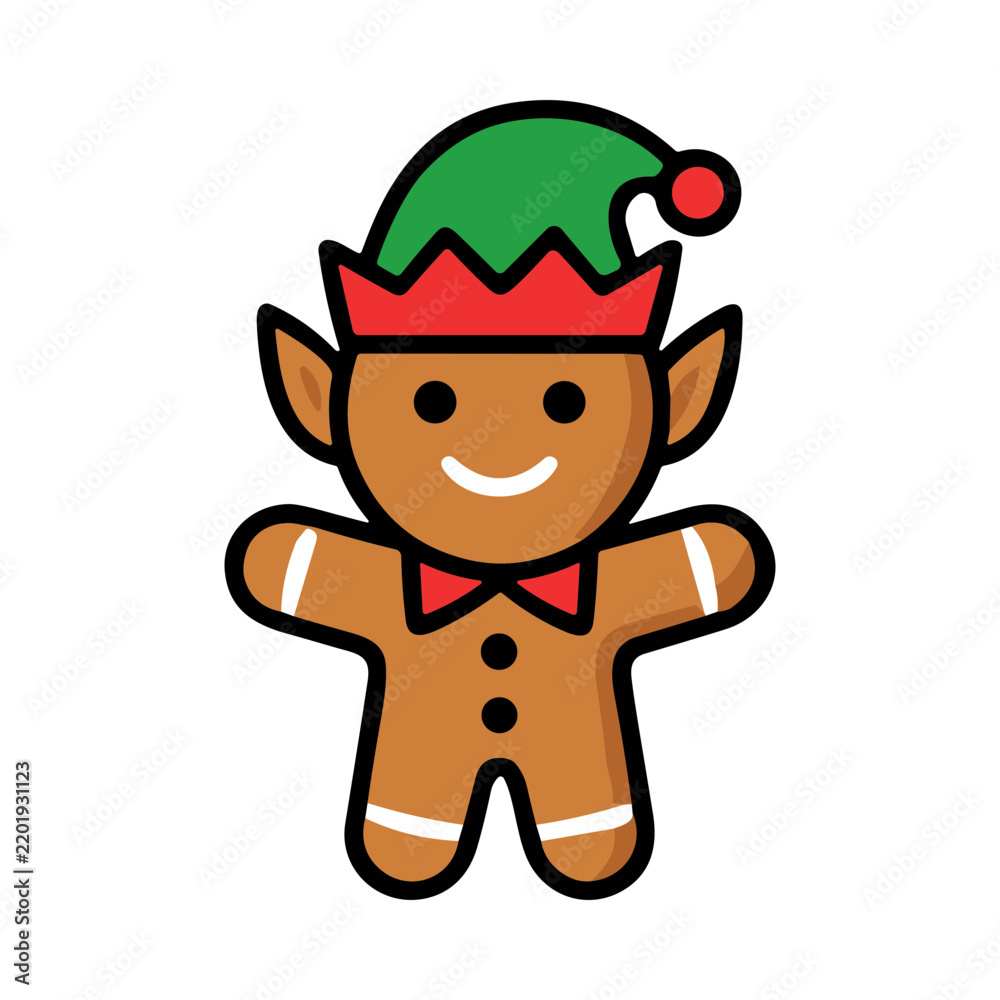 Obraz premium Gingerbread Man Elf Character Festive Christmas Holiday Cartoon