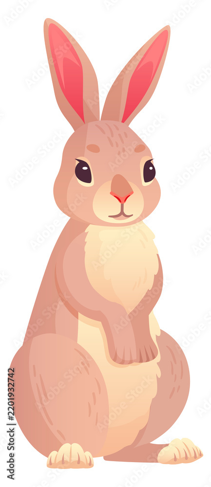 Fototapeta premium Cartoon hare character. Standing wild rabbit animal
