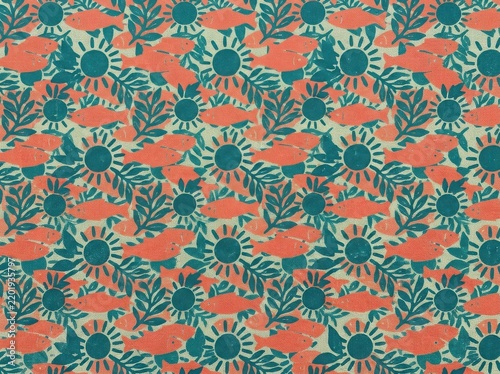 Retro Fish Print Seamless Botanical Background