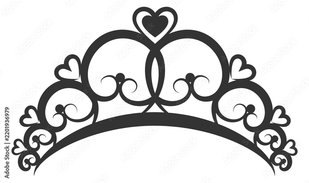 Obraz premium Romantic princess crown. Black tiara with heart symbol