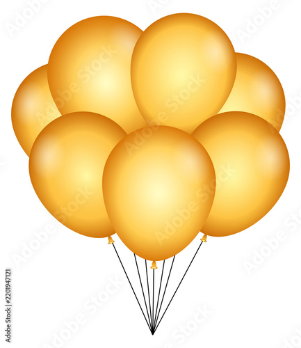 Golden balloons bunch. Anniversary festive decoration mockup