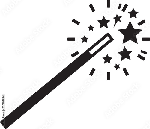 Obraz na płótnie Black and white icon of a magic wand emitting multiple stars, glowing particles,
