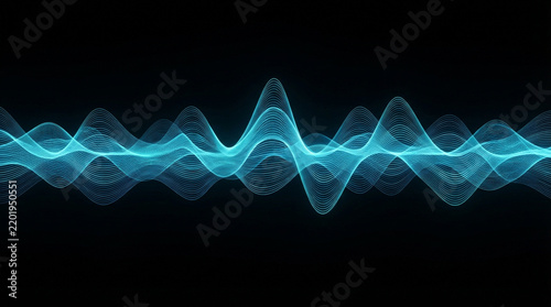 Digital cyan audio waveform sound wave visualization on dark background